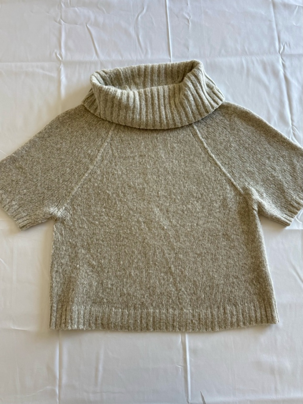 360 Cashmere Short-Sleeve Cowl Neck Sweater in Light Taupe